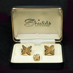 GOLD TONE CUFFLINKS & TIE TACK W/ CHAIN - MSctTFTD1